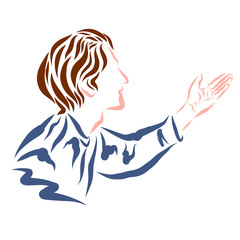 a man who asks for something, tells or explains