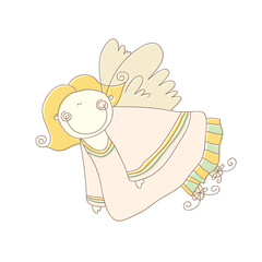 Vector simple vintage hand drawn sketch happy angel