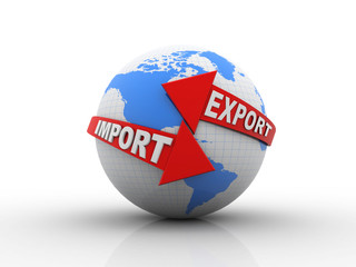 3d illustration earth globe with import export arrows
