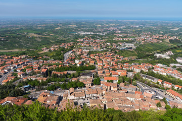 Summer panorama Republic of San Marino and Italy.