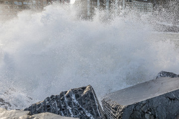 Sea waves breaking in the rocks