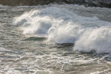 Big waves entering from the sea in San sebastian, Spain