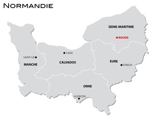 simple gray administrative map of the new french region normandie - obrazy, fototapety, plakaty
