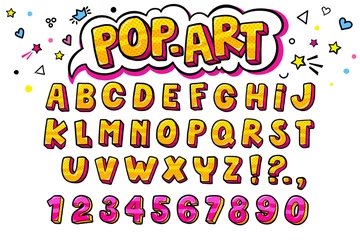 Fotobehang Comic retro letters set. Alphabet letters and numbers in style of comics © vectorstory