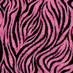 Seamless pink zebra skin pattern. Glamorous zebra skin print, texture, background.