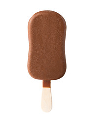 ice cream covered with chocolate isolated on white background, clipping path, full depth of field