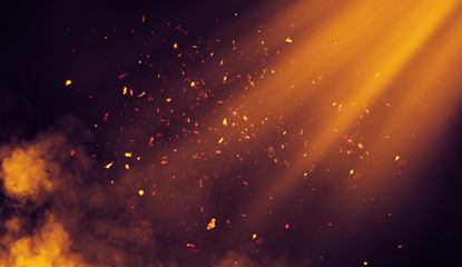 Spotlight lighting on background. Smoke with embers parrticles texture overlays .