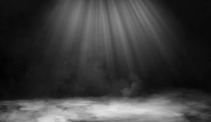 Draagtas Droogijs rook wolken mist vloer textuur. . Perfect spotlight mist effect op geïsoleerde zwarte achtergrond. © Victor