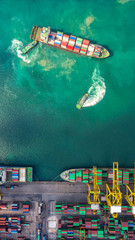 Container ship in export and import business logistics and transportation. Cargo and container box...
