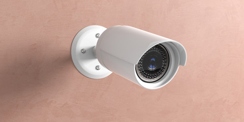 Security Camera CCTV isolated on wall background. 3d illustration