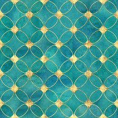 Tapeten Nahtlose Aquarell-Türkis-Türkis-Gold-Glitter abstrakte Textur. © Olga