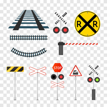 Railway signs set isolated on transparent background. Vector eps10. 