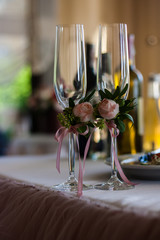Elegant wedding glasses on the table
