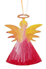 Homemade Christmas angel made of wood and painted with acrylic paints isolated