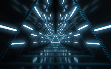 Abstract illuminated empty corridor interior design, Future concept. 3D rendering. - obrazy, fototapety, plakaty