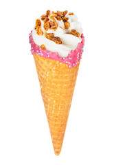 Tasty ice cream cone, isolated on white background