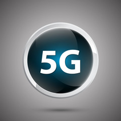 Glossy rounded button with 5G wifi technology concept