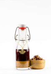 Propolis or bee glue is a resinous mixture that honey bees produce by mixing saliva and beeswax with exudate gathered from tree buds, sap flows, or other botanical sources. Isolated on white.