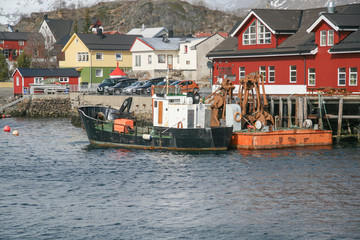 Fototapeta na wymiar Small boat in Svolvær harbor, Nordland county
