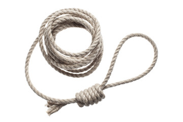 Roll of thin natural rope, isolated on white background