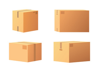 Closed Parcel Icons from Side, Back and Front view