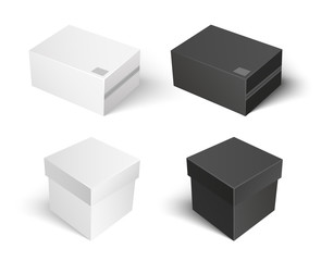 Carton Package Square Boxes Isolated Set Vector