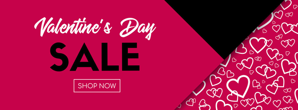 Valentine's Day sale vector banner. Long poster template for online shopping