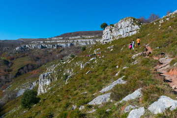 Fototapeta na wymiar Trail to Canalahonda, Collados del Asón Natural Park, Soba Valley, Valles Pasiegos, Cantabria, Spain, Europe