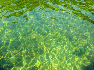 Background of green water wave surface with sunlight shinning