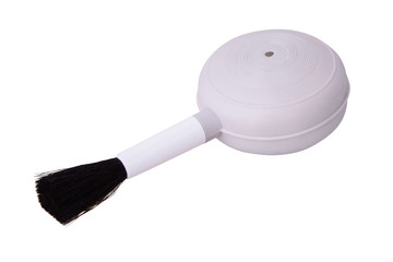 Brush for cleaning the lens isolated on a white background. Silicone blower bulb with brush, Dust Cleaner for camera and lenses on white background. Camera cleaning kit 