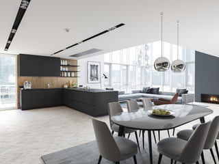 new modern city loft apartment. 3d rendering