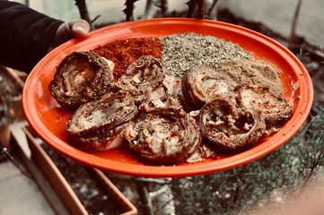 grilled beef steak with vegetables