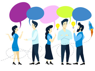 Fototapeta premium People work team conversation. Business work situation in minimalistic flat style. Isolated on white background. Cartoon vector illustration