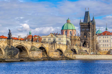 Fototapeta na wymiar Vltava River and Charles Bridge (Karluv Most) in Prague (Praha), Czech Republic