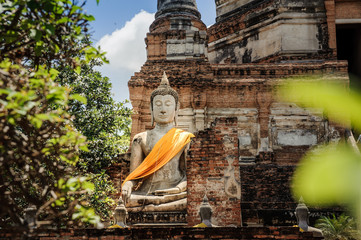 World Heritage of Wat Yai ChaiMongkhon temple at Ayutthaya history park in Thailand - obrazy, fototapety, plakaty