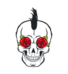 Skull Icon with Roses and Leaves Colorful Poster