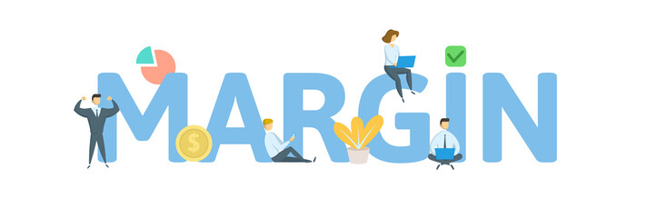 MARGIN word concept banner. Concept with people, letters and, icons. Colored flat vector illustration. Isolated on white background.