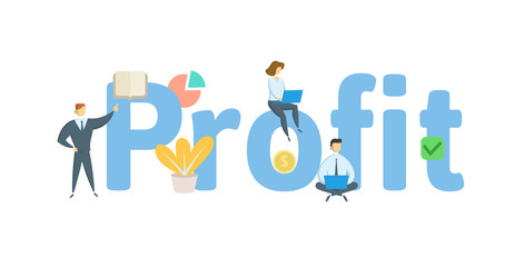 PROFIT word concept banner. Concept with people, letters and, icons. Colored flat vector illustration. Isolated on white background.