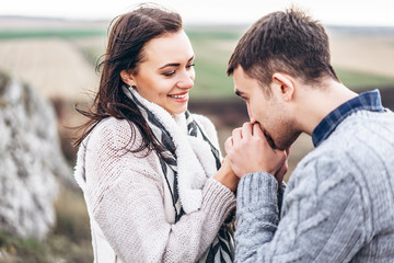 Fototapeta premium Romantic young couple spending time together outdoor.