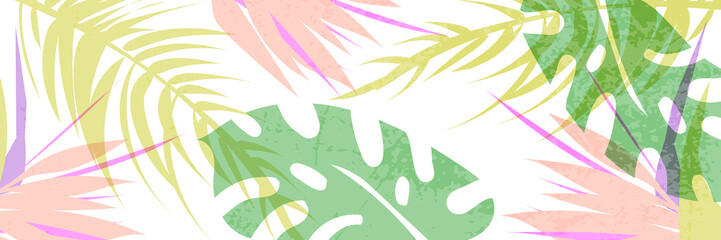 Tropical collage pattern banner in hawaiian style with abstract exotic floral decoration elements. Colorful summer background made in vector