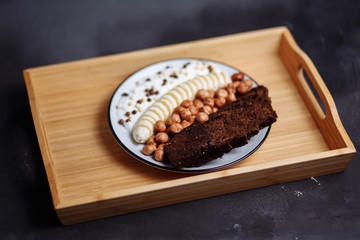 Healthy breakfast bowl on the kitchen table, selective focus