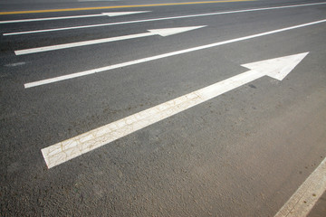 White markings on the asphalt road