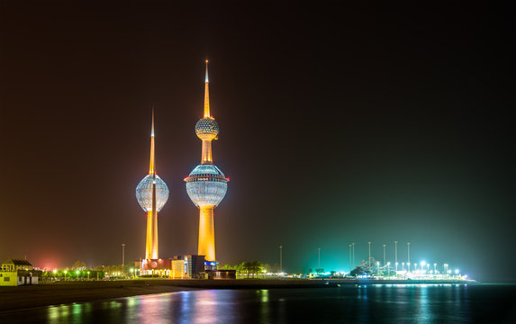 View of the Kuwait Towers at night