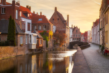 Historic city of Brugge at sunrise, Flanders, Belgium