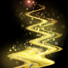 Abstract shiny gold design - futuristic background with waves and stars.