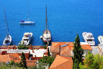 Naklejka premium Ferry on Poros island in a summer day in Greece