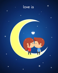a cute couple is kissing each other while sitting on the moon