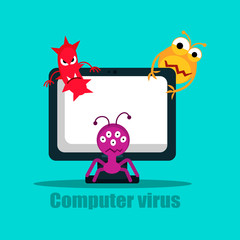 Computer virus internet security attack, vector illustration