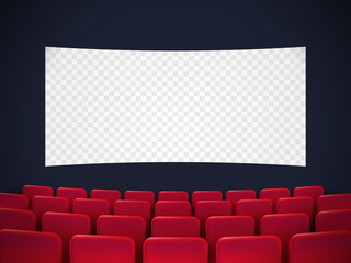 Cinema screen with red seats. 