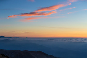 Dawn on the Mount Grappa in Italy. View from the summit